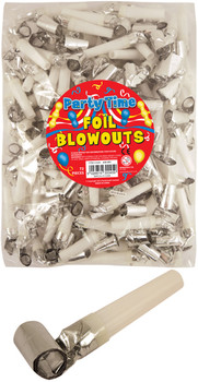Pack of 144 Blowout Foil 3cm Silver with White Mouthpiece