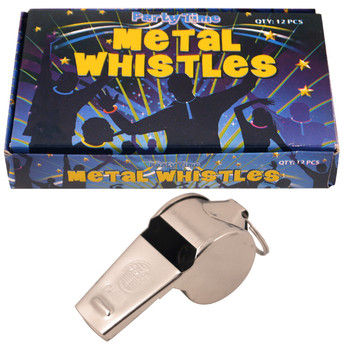 Pack Of 12 Metal Whistle 5.5cm with Assorted Colours Strings