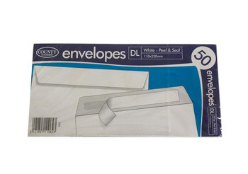 County Peel & Seal 50 Pack DL Envelopes White (80gsm)