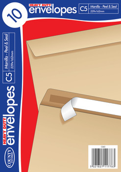 10 C5 Heavy Duty Peel and Seal Manilla Envelopes