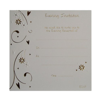 Pack of 10 Luxury Gold Foiled Wedding Evening Invitations - Hearts & Flowers