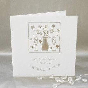 Pack of 5 Silver Wedding Anniversary Invitation Cards with Envelopes