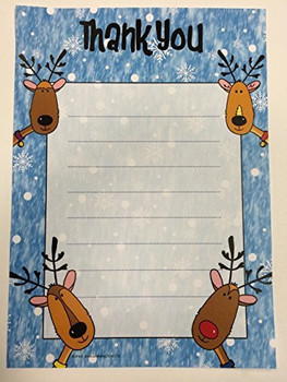 Pack of 20 Christmas Snow Reindeer Thank You Sheets with Envelopes