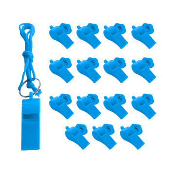 Pack of 15 Light Blue Plastic Whistles with Lanyard Neck Cord Pack of 15 Light Blue Plastic Whistles with Lanyard Neck Cord