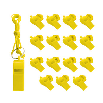 Pack of 15 Yellow Plastic Whistles with Lanyard Neck Cord Pack of 15 Yellow Plastic Whistles with Lanyard Neck Cord