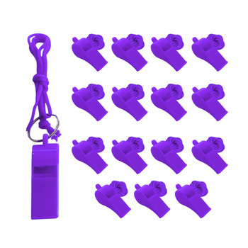 Pack of 15 Purple Plastic Whistles with Lanyard Neck Cord Pack of 15 Purple Plastic Whistles with Lanyard Neck Cord