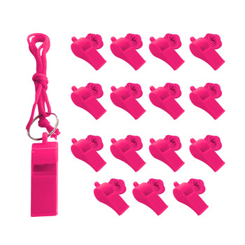 Pack of 15 Pink Plastic Whistles with Lanyard Neck Cord Pack of 15 Pink Plastic Whistles with Lanyard Neck Cord