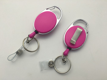 Pink Solid Key Reel with Keyring & ID Card Badge Holder