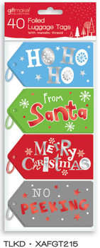 Pack of 40 Foiled Luggage Christmas Tags with Metalic Thread