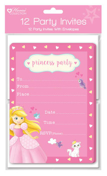 Pack of 12 Party Invites With Envelopes - Princess Party