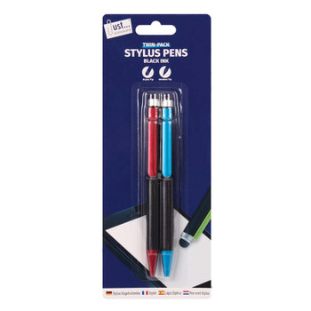 Pack of 2 Stylus Pens - Black Ink Ballpoint Pens with Stylus top