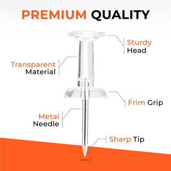 Pack of 500 Janrax Clear Transparent Push Pins Pack of 500 Janrax Clear Transparent Push Pins