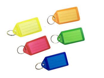 Pack of 50 Large Assorted Coloured Identity Tag Key Rings - Sliding Fob Keyrings