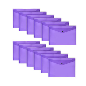 Pack of 12 A4 Purple Plastic Document Wallets by Janrax