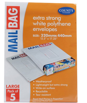 Pack of 5 Large Extra Strong Polythene Mail Bag Envelopes 320 x 440mm Pack of 5 Large Extra Strong Polythene Mail Bag Envelopes 320 x 440mm