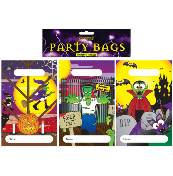 Pack of 12 Spooky Scary Halloween Party Bags Loot Trick