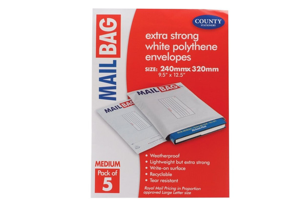 Pack of 5 Medium Strong Polythene Mail Bag