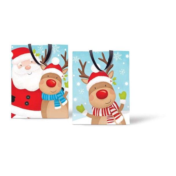 Pack of 12 Medium Christmas Bag Cute Reinder and Santa