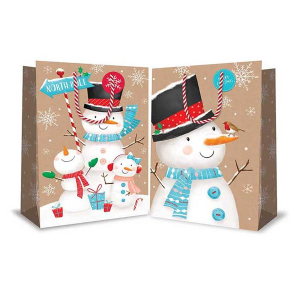 Pack of 12 Super Jumbo Christmas Bag Cute Kraft Snowmen