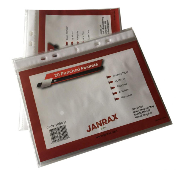 Pack of 100 A5 Glass Clear Punched Pockets by Janrax