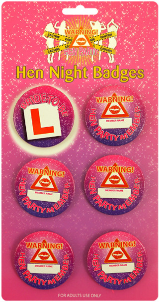 BADGE HEN NIGHT 5.7CM (6 Assorted)