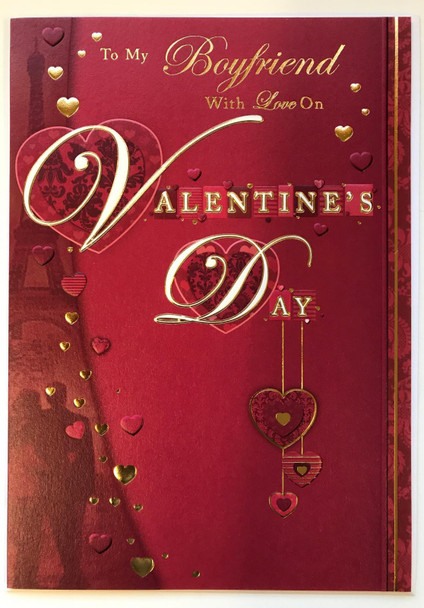 Boyfriend - Sentimental Verse Morden Gold & Red Love Heart Valentine's Day New Card