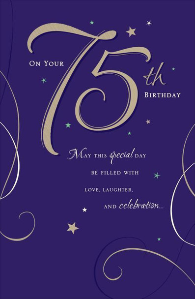 Age 75 Blue 75th Happy Birthday Celebration Greeting Card