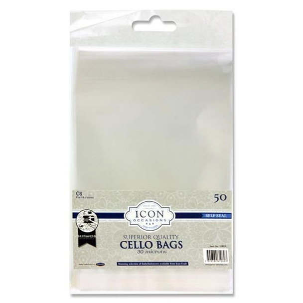 Icon Occasions Pack of 50 C6 Self Seal Cello Bags