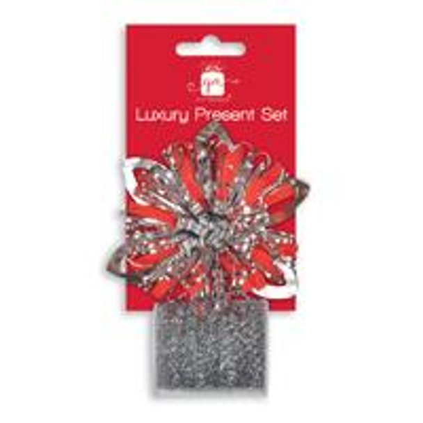 Pack of Silver Christmas Luxury Starburst Bow & Mini Tinsel