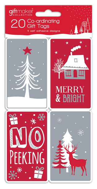 Pack of 20 Coordinating Cosy Christmas Design Self Adhesive Christmas Gift Tag