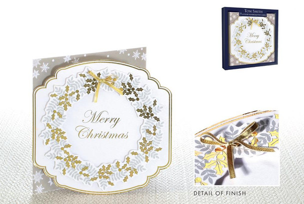 Pack of 5 Handcrafted Christmas Wreath Design Greeting Cards