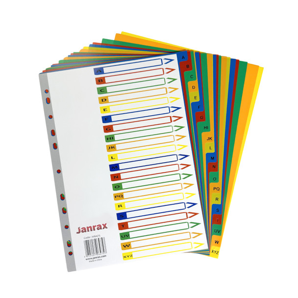 A4 A-Z 20 Part Polypropylene Dividers with Reinforced Index Cover