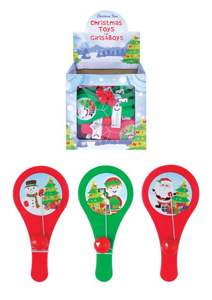 Christmas Paddle Bat and Ball Games 12cm