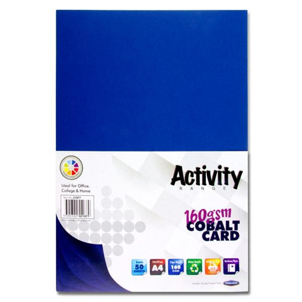 Pack of 50 Sheets A4 Cobalt Blue 160gsm Card by Premier Activity