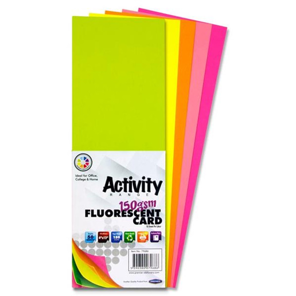 4 "x 12" 150gsm 50 Sheets Fluorescent Card by Premier Activity