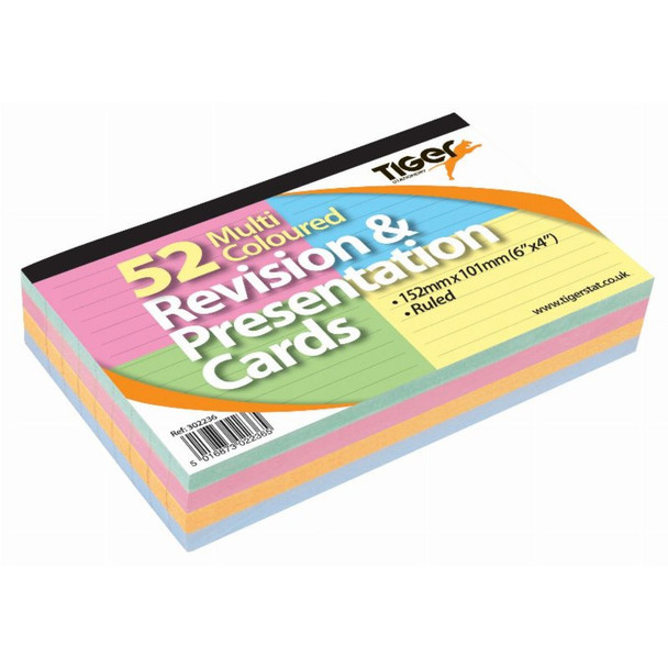 6"X4" Multi Coloured Top Bound Revision Cards Ruled 52 Sheets