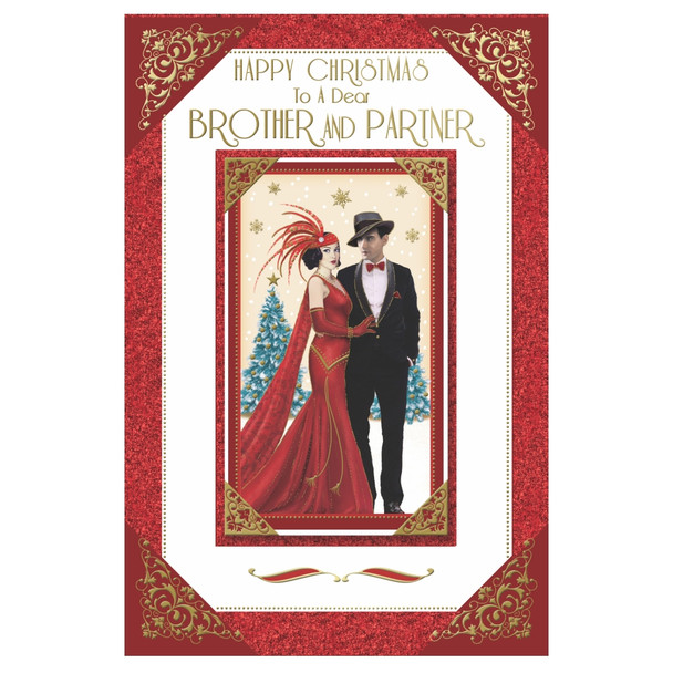 To a Dear Brother and Partner Couple Photo Frame Design Christmas Card