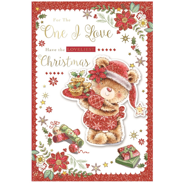 For The One I Love Bear Holding Cupcakes Design Christmas Card