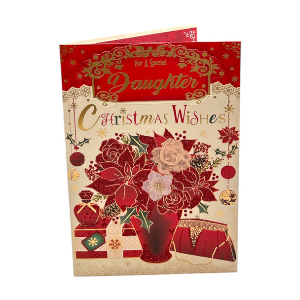 For a Special Daughter Bouquet of Red Poinsettias Design Christmas Card