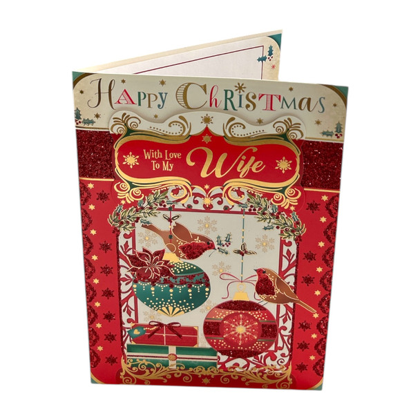 With Love To My Wife Birds On Baubles Design Christmas Card With Love To My Wife Birds On Baubles Design Christmas Card