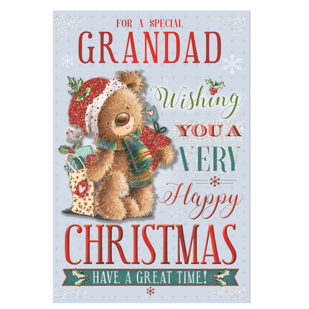 For a Special Grandad Teddy With Shipping Gift Bag Design Christmas Card