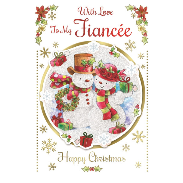 With Love to My Fiancee Cute Couple Snowman Design Christmas Card