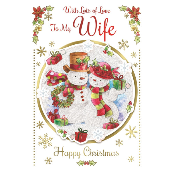 With Lots of Love to My Wife Cute Couple Snowman Design Christmas Card