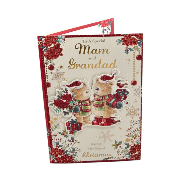 To a Special Mam and Grandad Festive Bears with Gifts Christmas Card