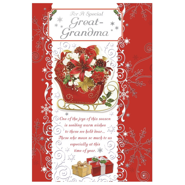 For a Special Great Grandma Sleigh With Flowers Design Christmas Card