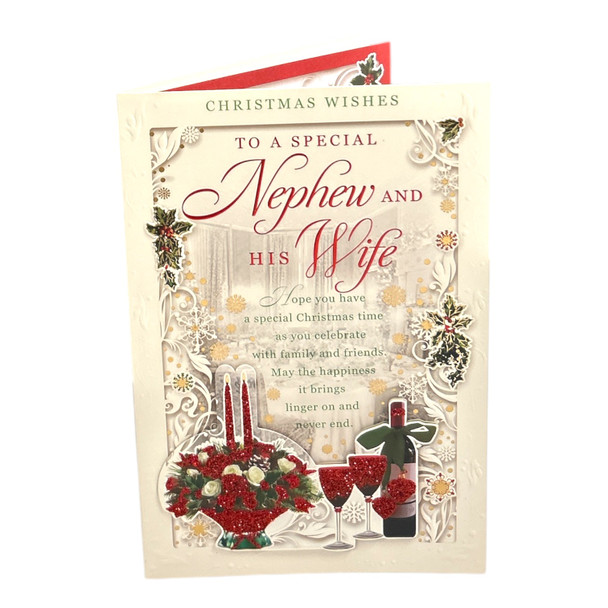 To a Special Nephew and His Wife Festive Classic Design Christmas Card