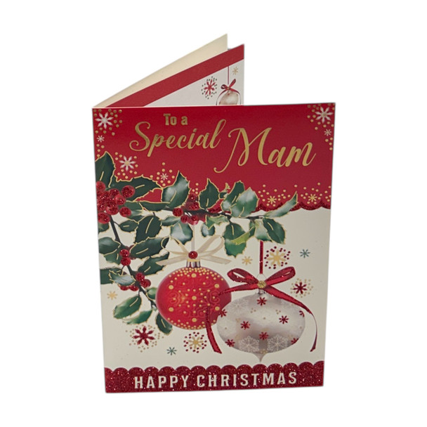 To a Special Mam Holly & Ornaments Christmas Card To a Special Mam Holly & Ornaments Christmas Card