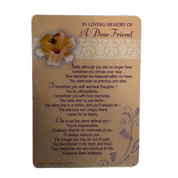 Memorial Graveside Card In Loving Memory Of A Dear Friend