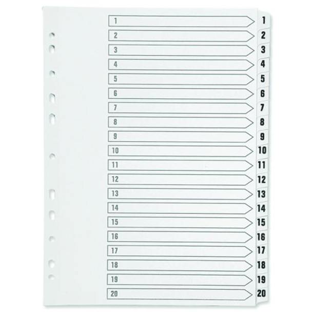 A4 Multi-punched 1-20 White Polypropylene Index