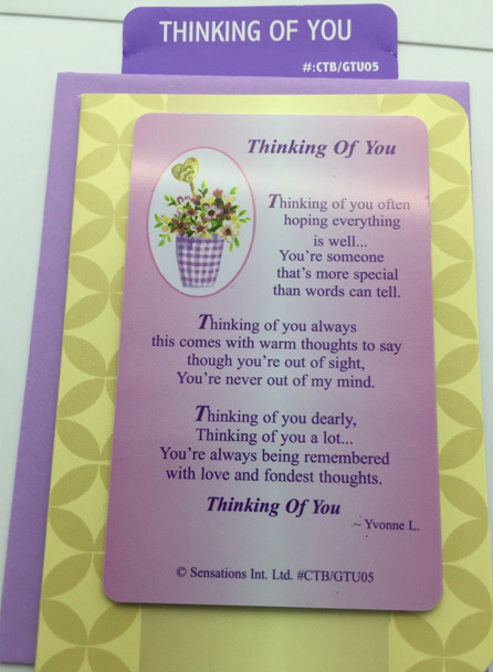 Thinking Of You ....... Sentimental Keepsake Wallet / Purse Card